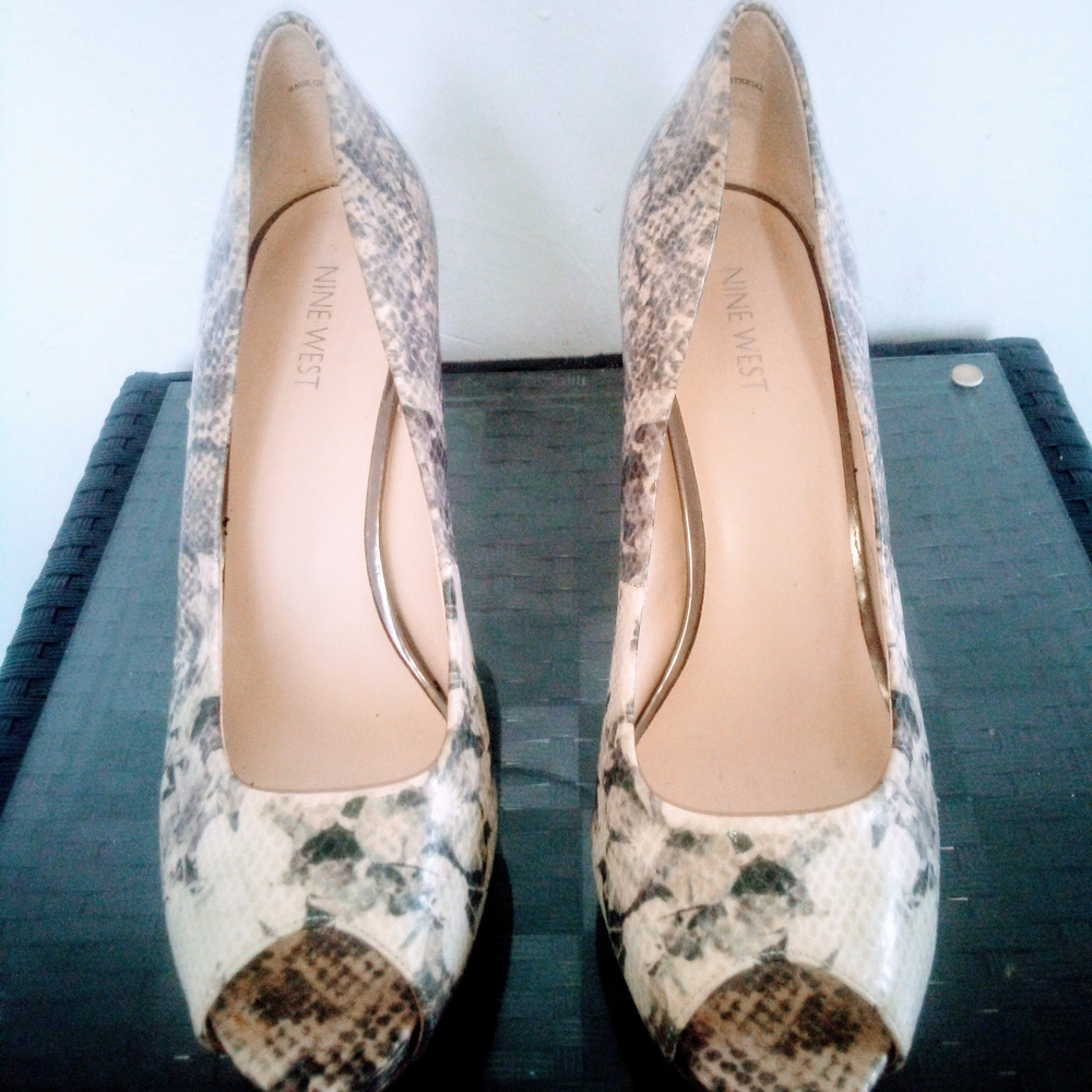 Nine West Cream and Brown Heels